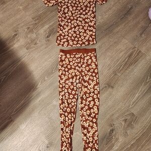 Little Sleepies Floral Kids Pajama Set - Brown and Cream